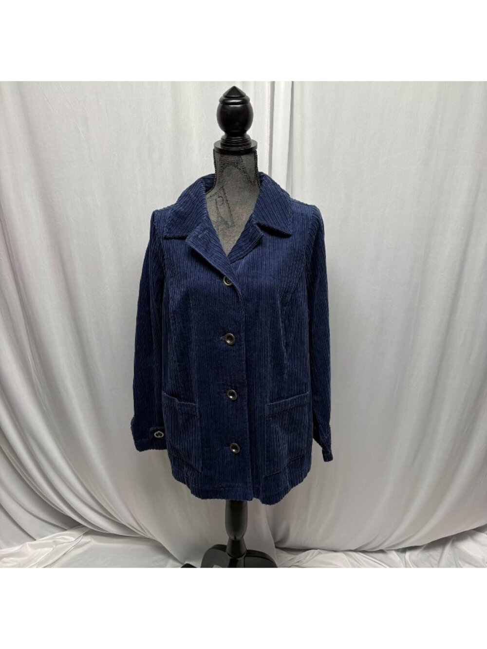 Studio Works Blue Corduroy Button-Up Jacket Womens Size 1X Cotton Long Sleeve